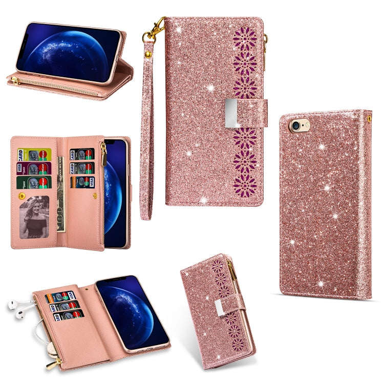 Multi-card Slots Starry Sky Laser Carving Glitter Zipper Horizontal Flip Leather Case with Holder...