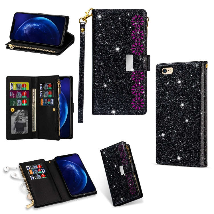 Multi-card Slots Starry Sky Laser Carving Glitter Zipper Horizontal Flip Leather Case with Holder...