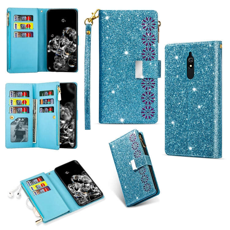 Multi-card Slots Starry Sky Laser Carving Glitter Zipper Horizontal Flip Leather Case with Holder...