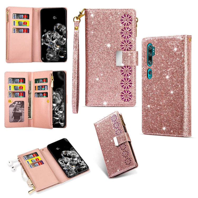 Multi-card Slots Starry Sky Laser Carving Glitter Zipper Horizontal Flip Leather Case with Holder...