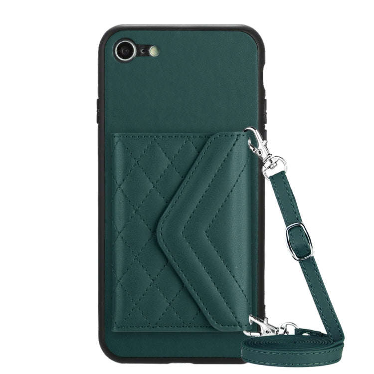 Rhombic Texture Card Bag RFID Phone Case with Long Lanyard, For iPhone SE 2022 / SE 2020, For iPh...