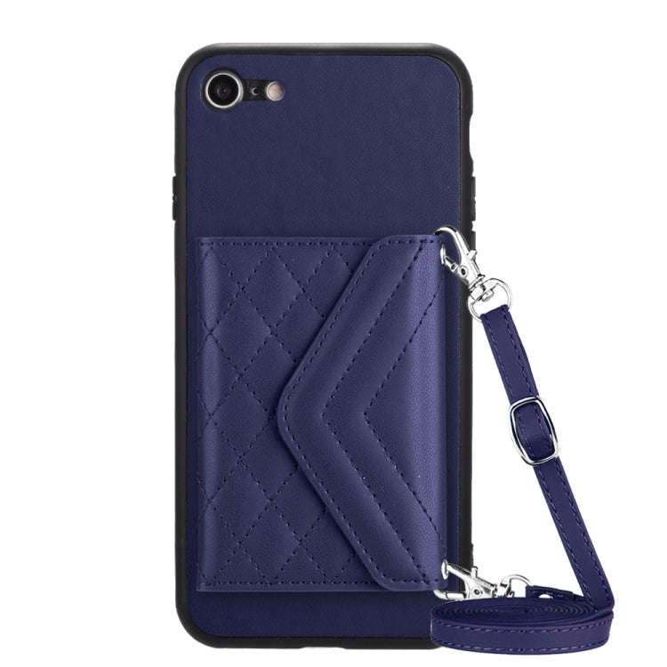 Rhombic Texture Card Bag RFID Phone Case with Long Lanyard, For iPhone SE 2022 / SE 2020, For iPh...