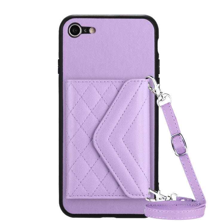 Rhombic Texture Card Bag RFID Phone Case with Long Lanyard, For iPhone SE 2022 / SE 2020, For iPh...