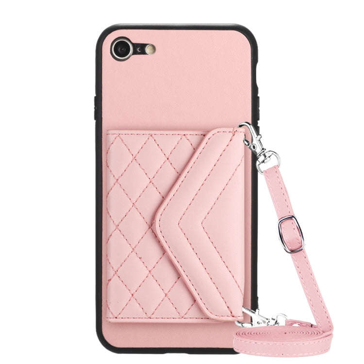 Rhombic Texture Card Bag RFID Phone Case with Long Lanyard, For iPhone SE 2022 / SE 2020, For iPh...