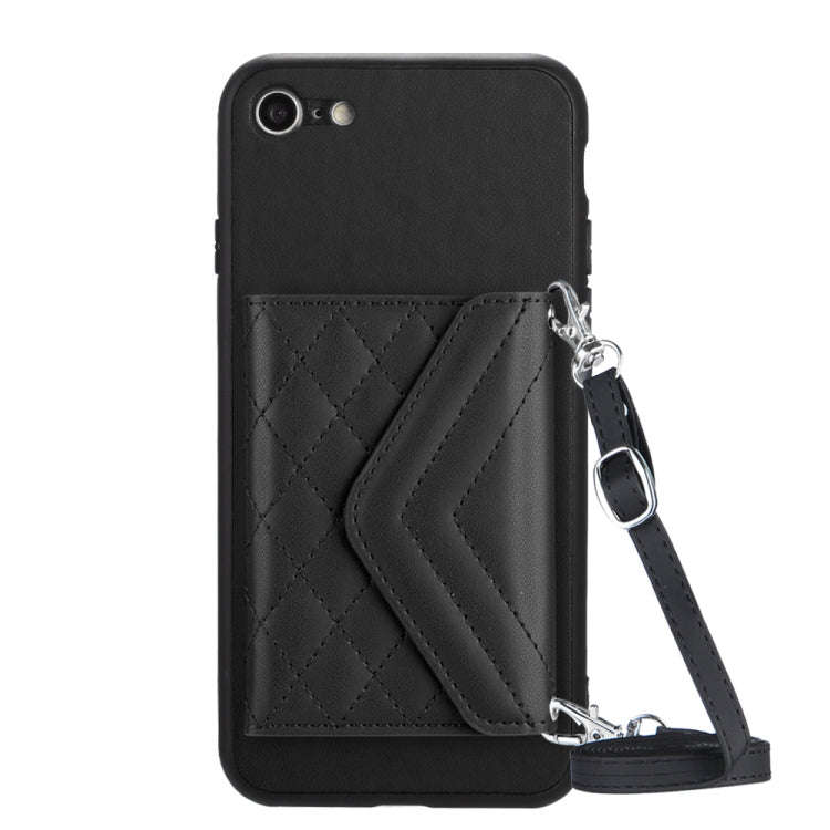 Rhombic Texture Card Bag RFID Phone Case with Long Lanyard, For iPhone SE 2022 / SE 2020, For iPh...
