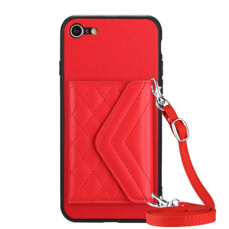 Rhombic Texture Card Bag RFID Phone Case with Long Lanyard, For iPhone SE 2022 / SE 2020, For iPh...