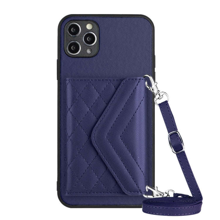 Rhombic Texture Card Bag RFID Phone Case with Long Lanyard, For iPhone 12 mini, For iPhone 11 Pro...