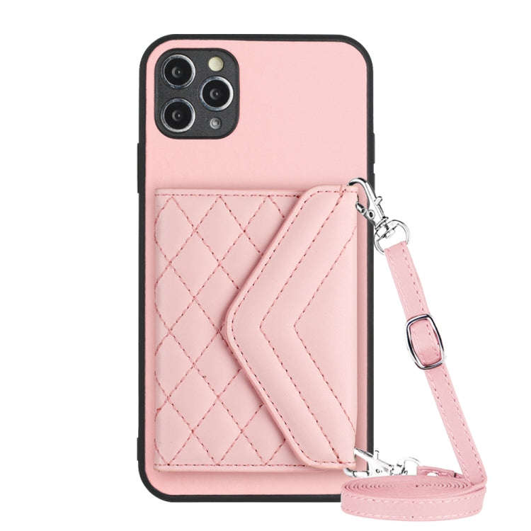Rhombic Texture Card Bag RFID Phone Case with Long Lanyard, For iPhone 12 mini, For iPhone 11 Pro...