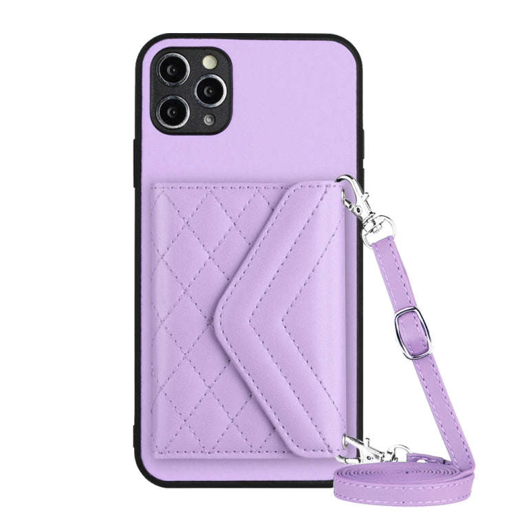 Rhombic Texture Card Bag RFID Phone Case with Long Lanyard, For iPhone 12 mini, For iPhone 11 Pro...