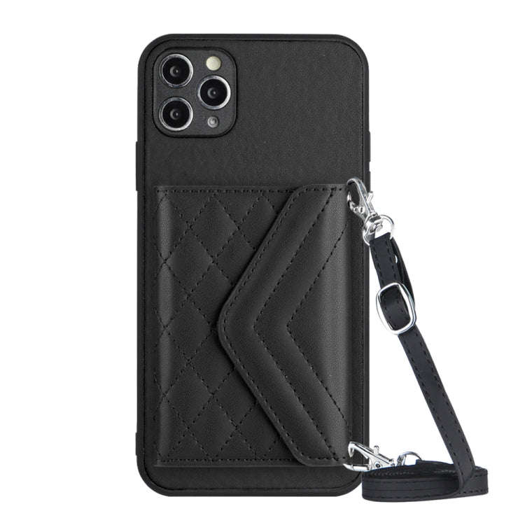 Rhombic Texture Card Bag RFID Phone Case with Long Lanyard, For iPhone 12 mini, For iPhone 11 Pro...