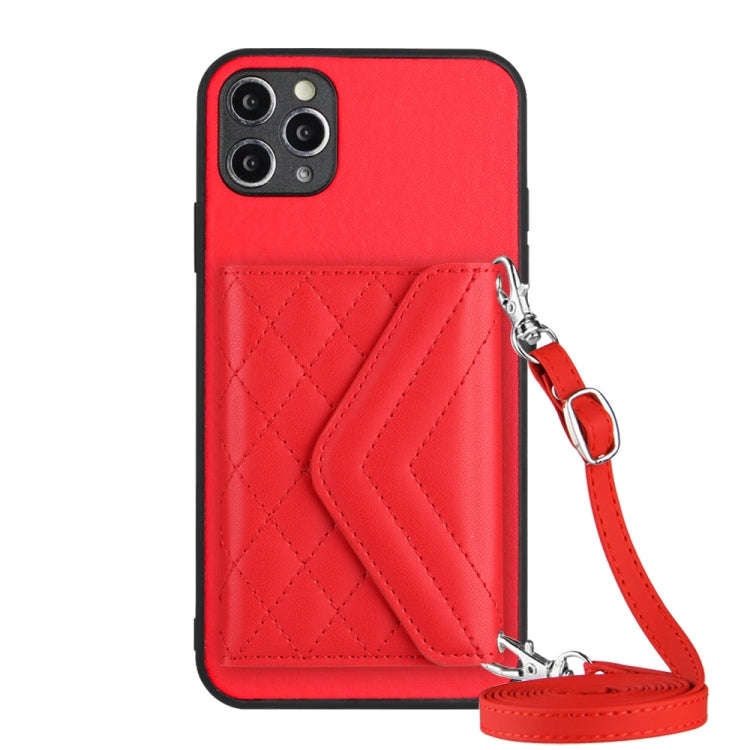 Rhombic Texture Card Bag RFID Phone Case with Long Lanyard, For iPhone 12 mini, For iPhone 11 Pro...