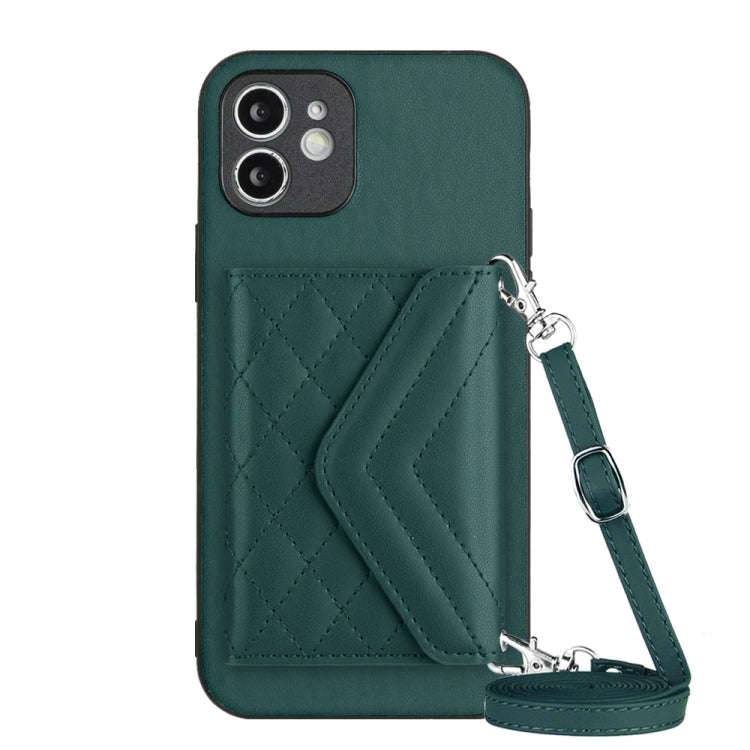 Rhombic Texture Card Bag RFID Phone Case with Long Lanyard, For iPhone 12 mini, For iPhone 11 Pro...