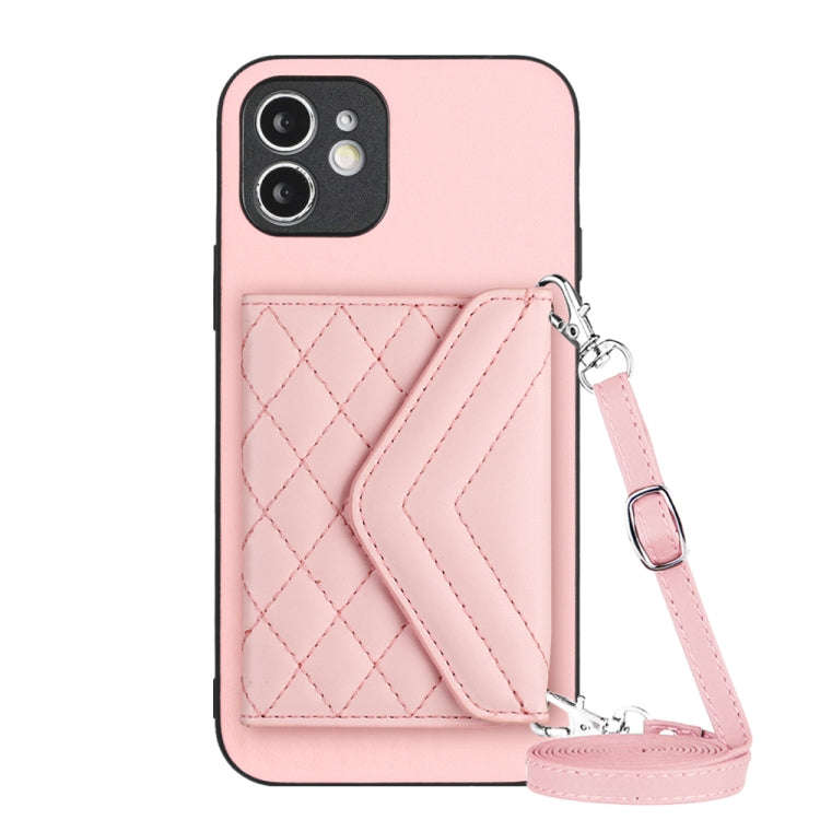 Rhombic Texture Card Bag RFID Phone Case with Long Lanyard, For iPhone 12 mini, For iPhone 11 Pro...