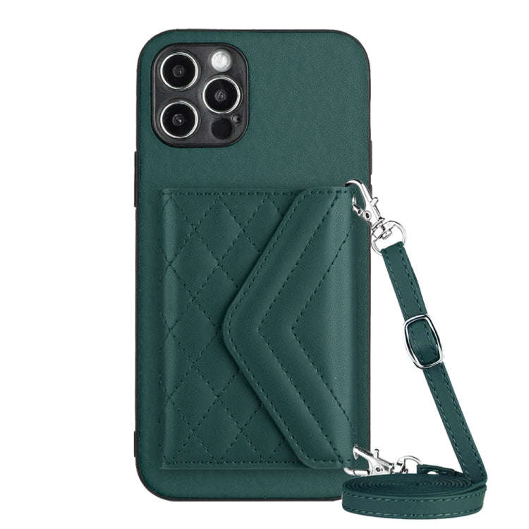 Rhombic Texture Card Bag RFID Phone Case with Long Lanyard, For iPhone SE 2022 / SE 2020, For iPh...