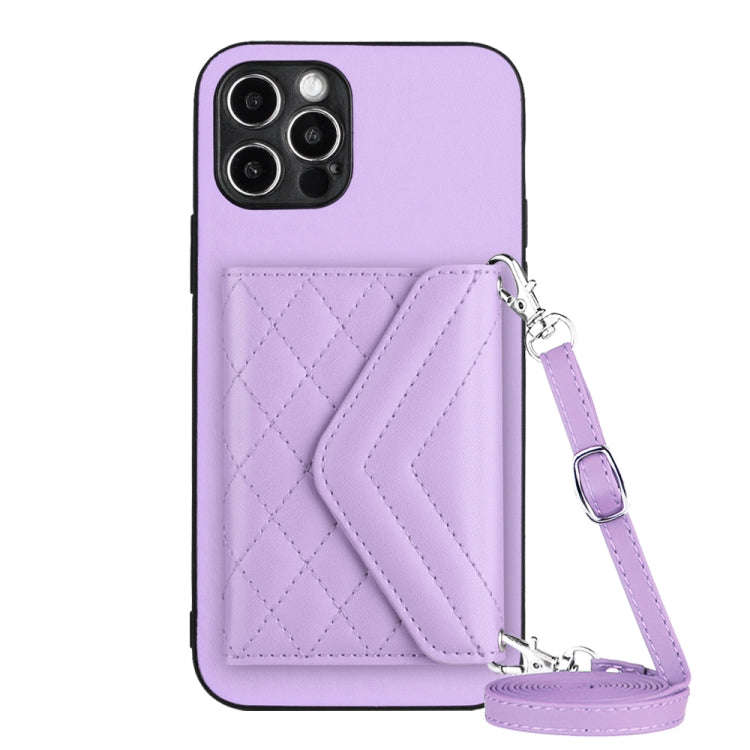 Rhombic Texture Card Bag RFID Phone Case with Long Lanyard, For iPhone SE 2022 / SE 2020, For iPh...