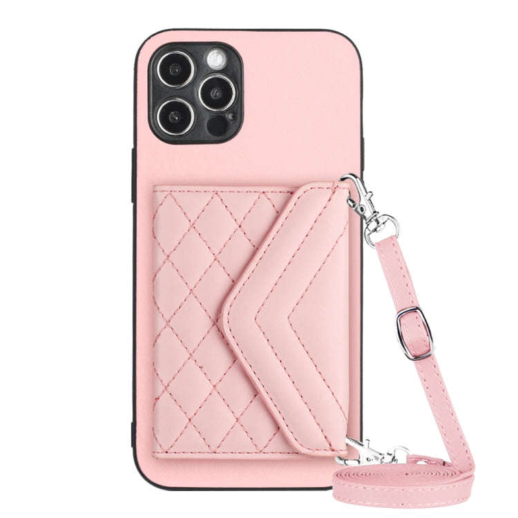 Rhombic Texture Card Bag RFID Phone Case with Long Lanyard, For iPhone SE 2022 / SE 2020, For iPh...