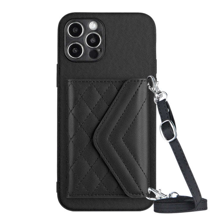 Rhombic Texture Card Bag RFID Phone Case with Long Lanyard, For iPhone SE 2022 / SE 2020, For iPh...