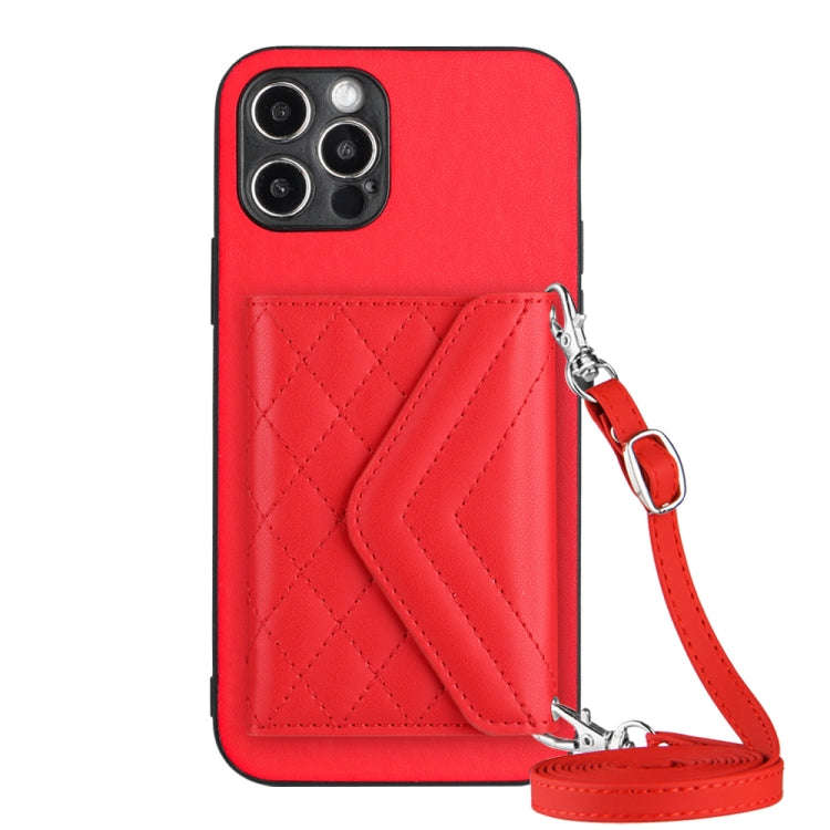 Rhombic Texture Card Bag RFID Phone Case with Long Lanyard, For iPhone SE 2022 / SE 2020, For iPh...