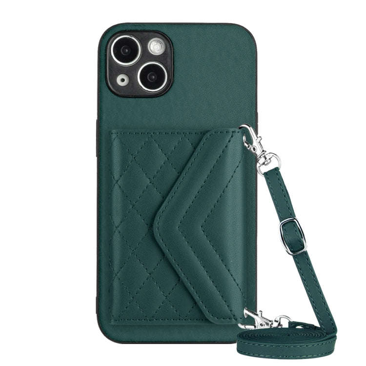 Rhombic Texture Card Bag RFID Phone Case with Long Lanyard, For iPhone 15 Pro Max, For iPhone 15 ...