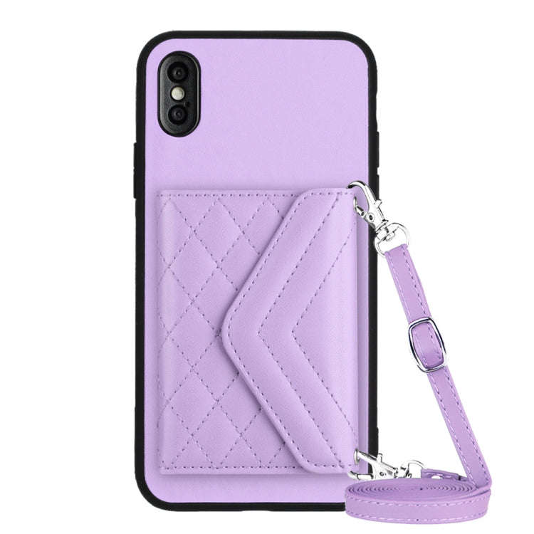 Rhombic Texture Card Bag RFID Phone Case with Long Lanyard, For iPhone 12 mini, For iPhone 11 Pro...
