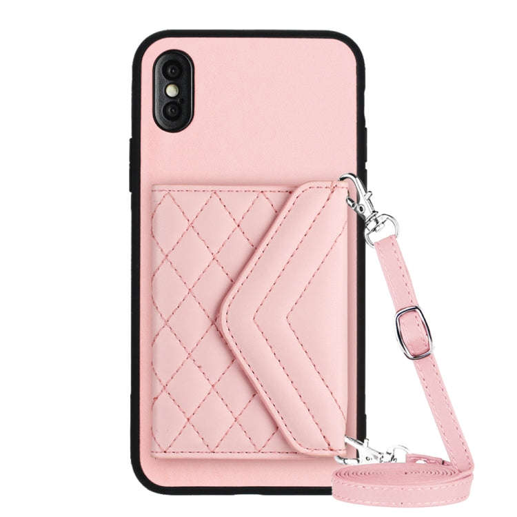Rhombic Texture Card Bag RFID Phone Case with Long Lanyard, For iPhone 12 mini, For iPhone 11 Pro...