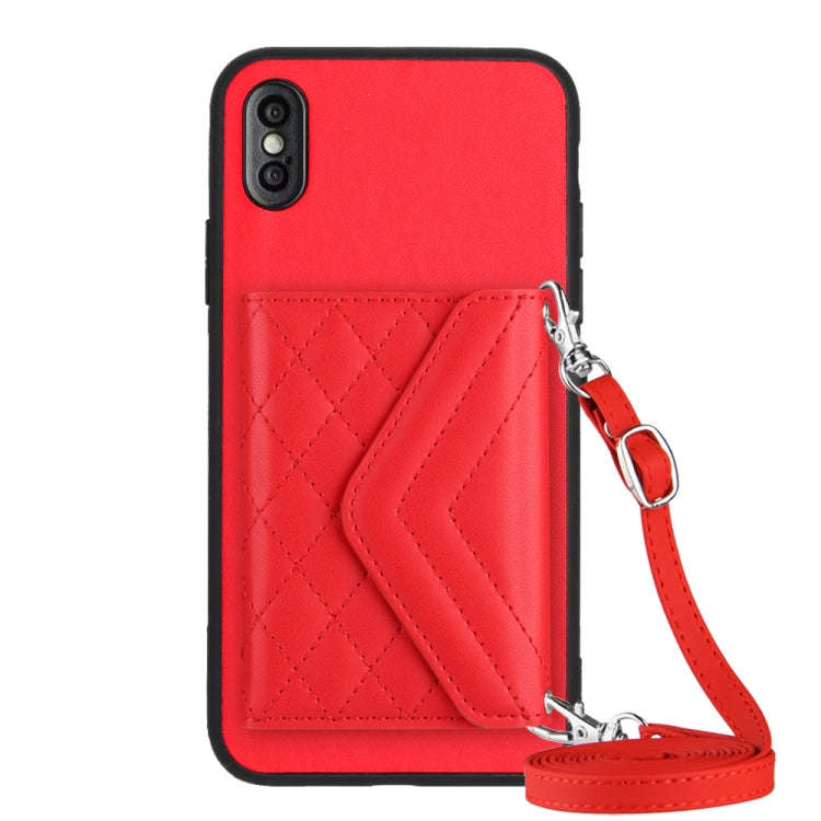 Rhombic Texture Card Bag RFID Phone Case with Long Lanyard, For iPhone 12 mini, For iPhone 11 Pro...
