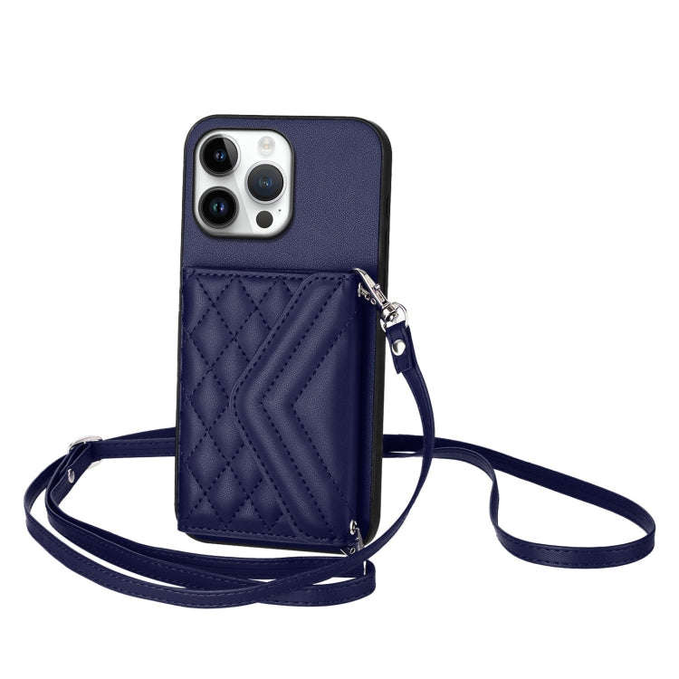 Rhombic Texture Card Bag RFID Phone Case with Long Lanyard, For iPhone 18 Pro / 17 Pro, For iPhon...
