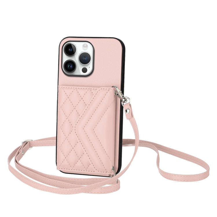 Rhombic Texture Card Bag RFID Phone Case with Long Lanyard, For iPhone 18 Pro / 17 Pro, For iPhon...