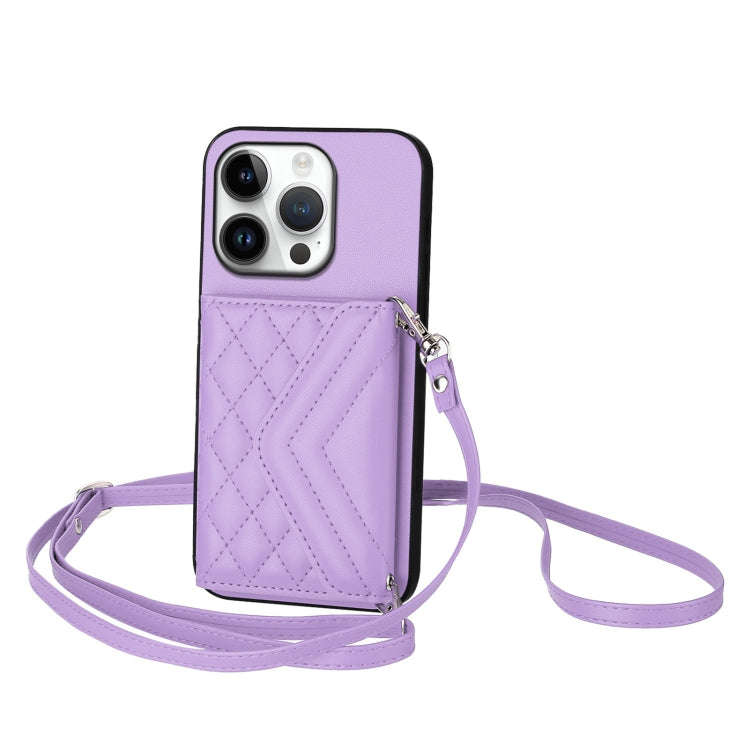 Rhombic Texture Card Bag RFID Phone Case with Long Lanyard, For iPhone 18 Pro / 17 Pro, For iPhon...