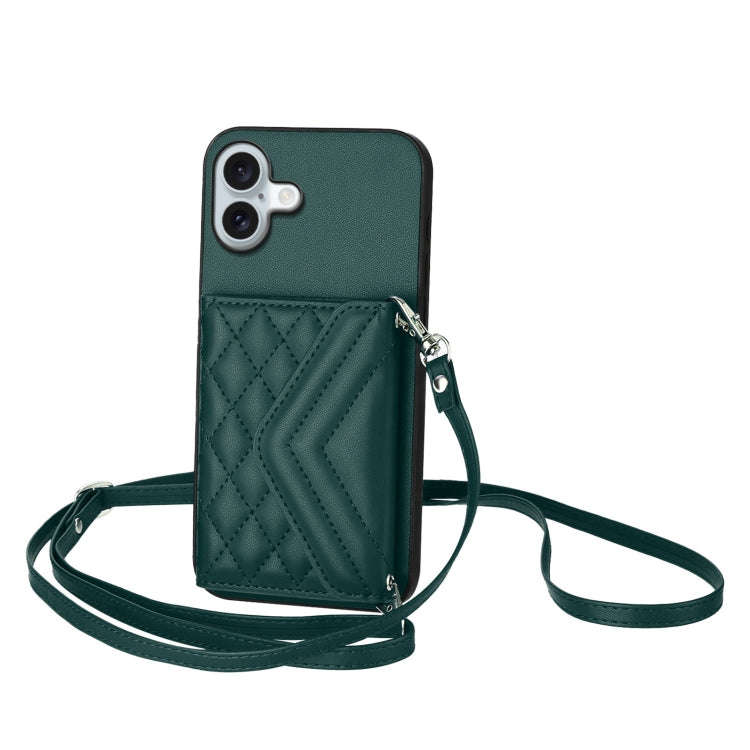 Rhombic Texture Card Bag RFID Phone Case with Long Lanyard, For iPhone 18 Pro / 17 Pro, For iPhon...