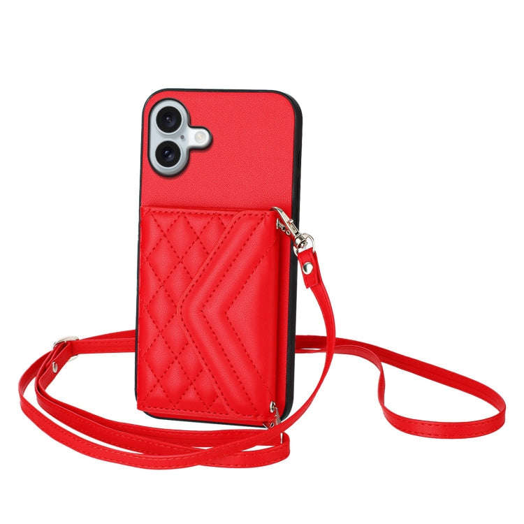 Rhombic Texture Card Bag RFID Phone Case with Long Lanyard, For iPhone 18 Pro / 17 Pro, For iPhon...