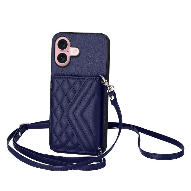 Rhombic Texture Card Bag RFID Phone Case with Long Lanyard, For iPhone 18 Pro / 17 Pro, For iPhon...