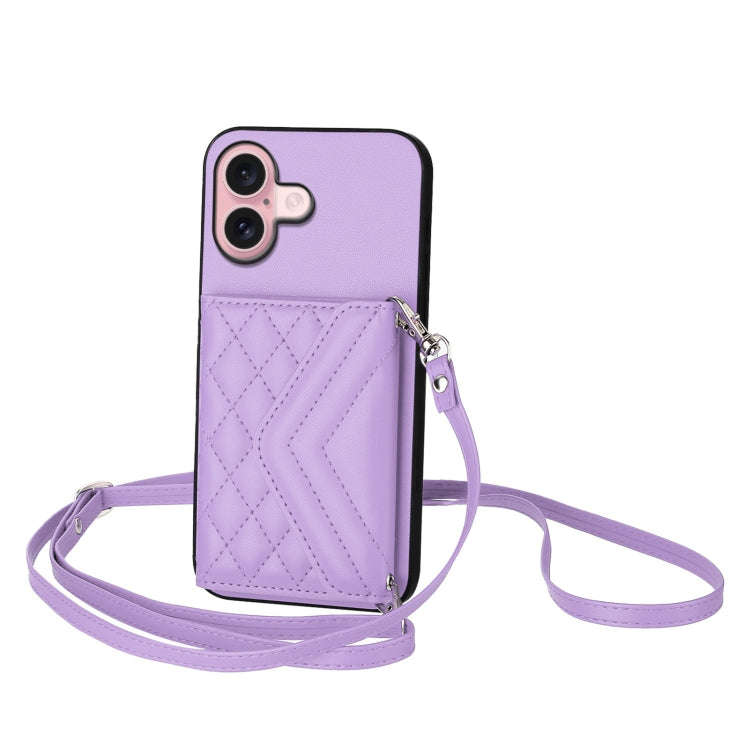 Rhombic Texture Card Bag RFID Phone Case with Long Lanyard, For iPhone 18 Pro / 17 Pro, For iPhon...