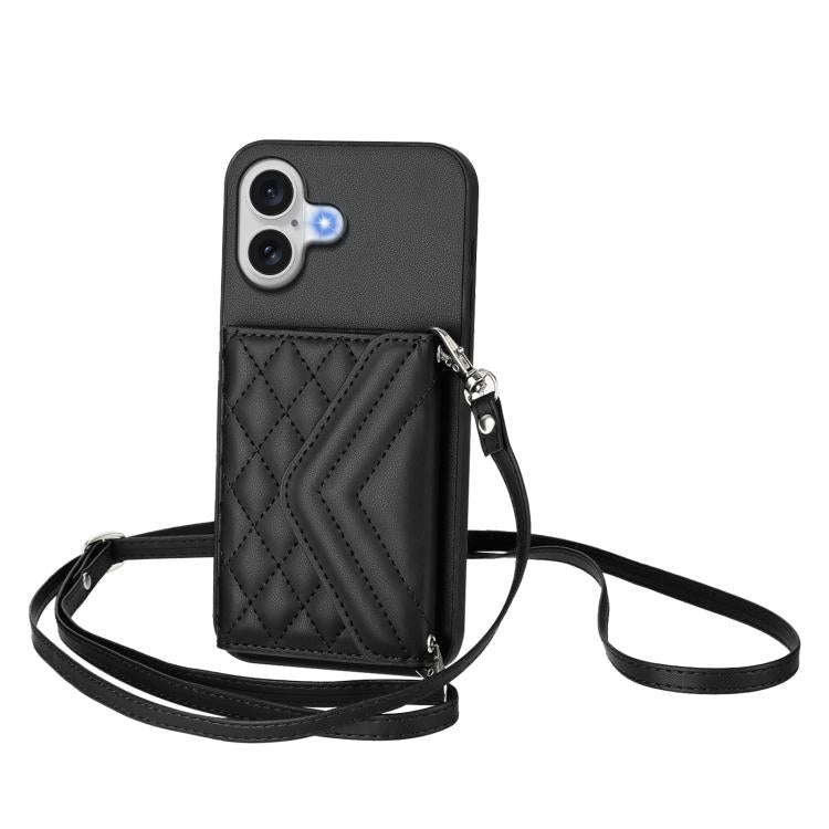 Rhombic Texture Card Bag RFID Phone Case with Long Lanyard, For iPhone 18 Pro / 17 Pro, For iPhon...
