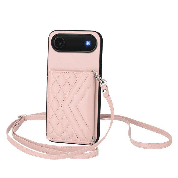 Rhombic Texture Card Bag RFID Phone Case with Long Lanyard, For iPhone 18 Pro / 17 Pro, For iPhon...