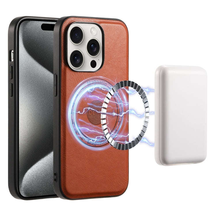 Denior Cowhide Texture Leather MagSafe Phone Case, For iPhone 16 Pro Max, For iPhone 16 Pro, For ...