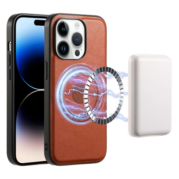 Denior Cowhide Texture Leather MagSafe Phone Case, For iPhone 16 Pro Max, For iPhone 16 Pro, For ...