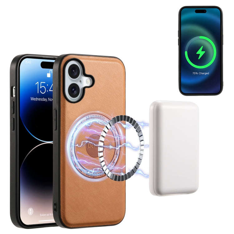Denior Cowhide Texture Leather MagSafe Phone Case, For iPhone 16 Pro Max, For iPhone 16 Pro, For ...