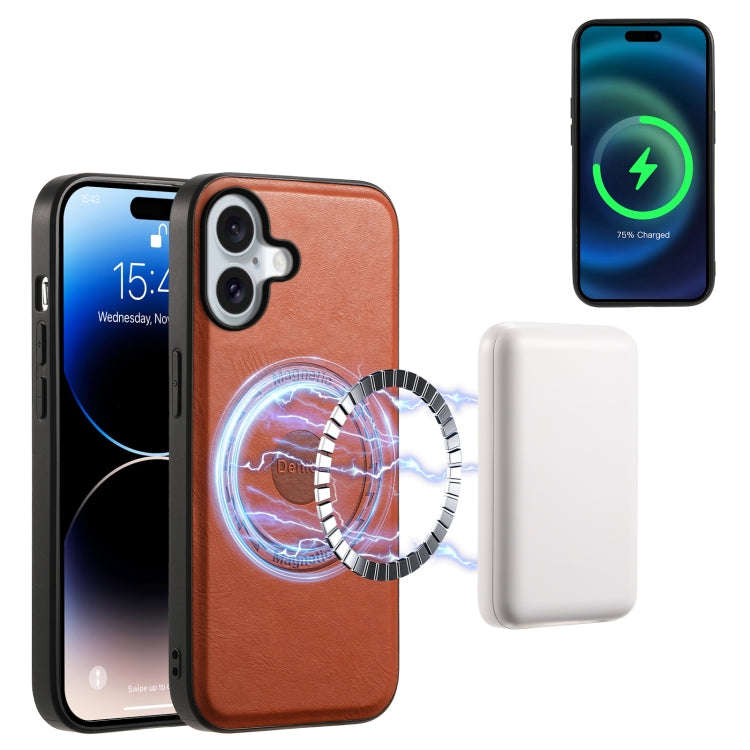 Denior Cowhide Texture Leather MagSafe Phone Case, For iPhone 16 Pro Max, For iPhone 16 Pro, For ...