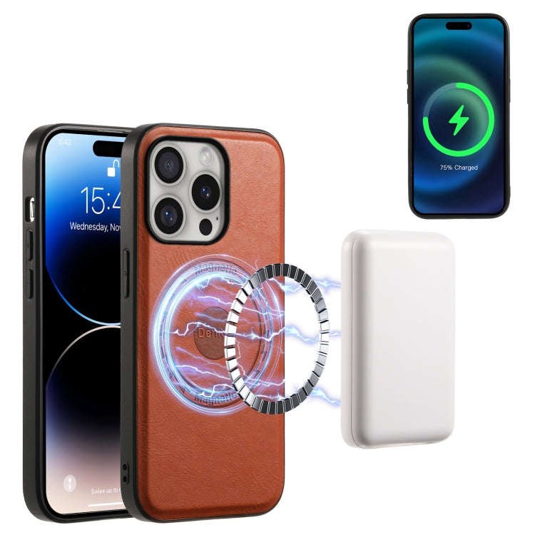 Denior Cowhide Texture Leather MagSafe Phone Case, For iPhone 16 Pro Max, For iPhone 16 Pro, For ...