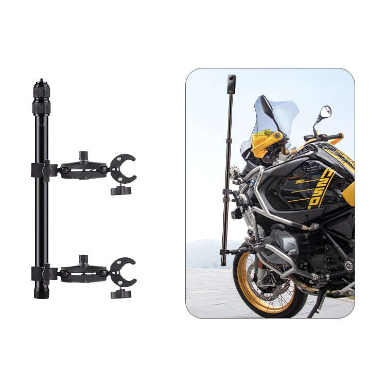 Motorcycle Clamps Handlebar Fixed Mount 3-stage Telescopic Selfie Stick, Double Dual-heads Crabs ...