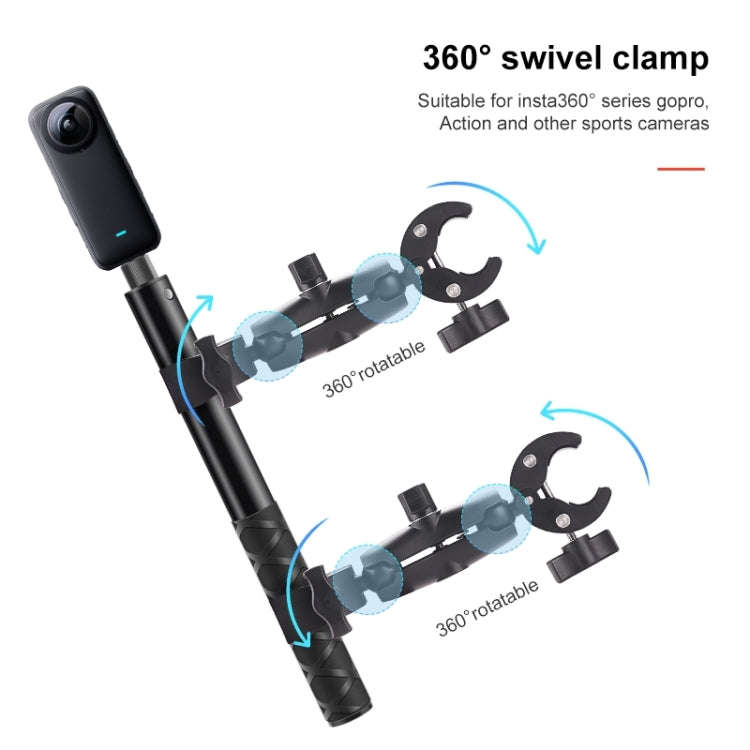 Motorcycle Clamps Handlebar Fixed Mount 3-stage Telescopic Selfie Stick, Double Dual-heads Crabs ...