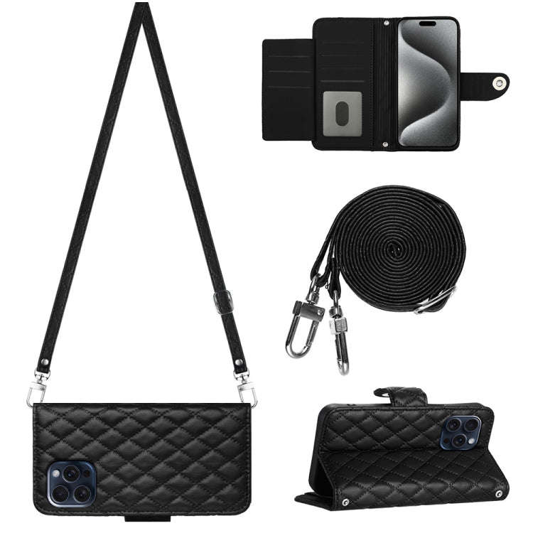 Rhombic Texture Flip Leather Phone Case with Long Lanyard, For iPhone SE 2022 / 2020 / 8 / 7, For...