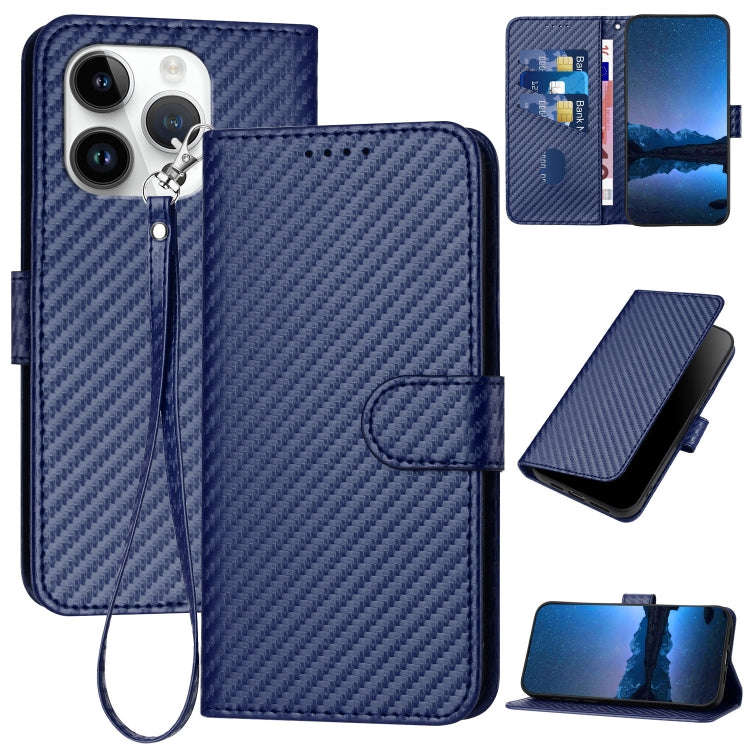 YX0070 Carbon Fiber Buckle Leather Phone Case with Lanyard, For iPhone 13 Pro Max, For iPhone 13 ...
