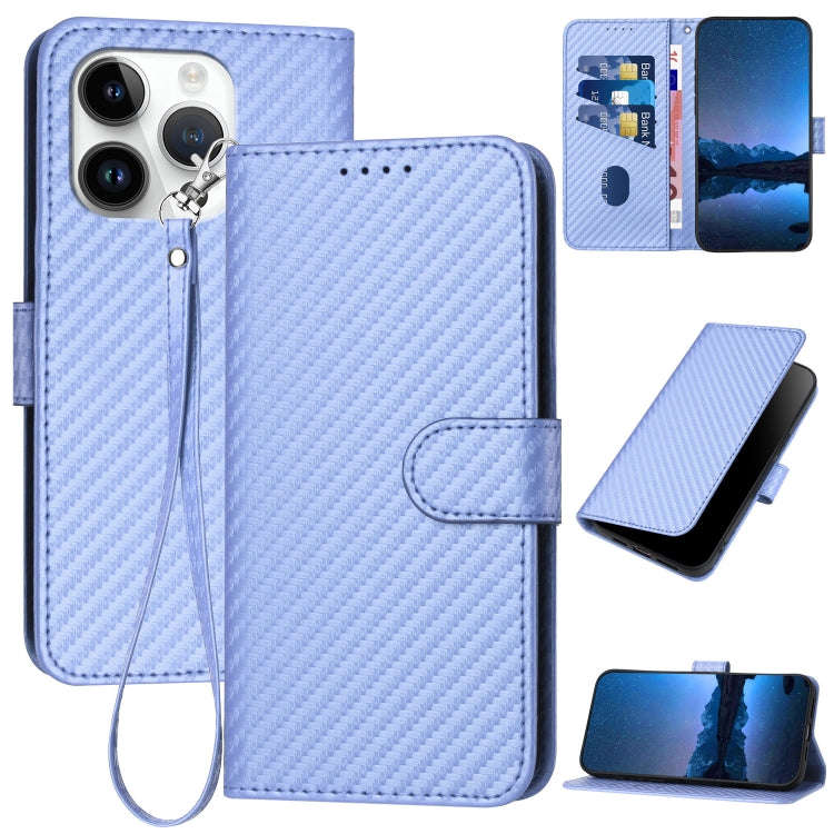 YX0070 Carbon Fiber Buckle Leather Phone Case with Lanyard, For iPhone 13 Pro Max, For iPhone 13 ...