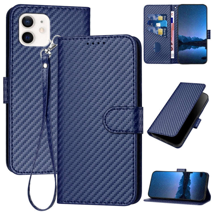 YX0070 Carbon Fiber Buckle Leather Phone Case with Lanyard, For iPhone 12 mini, For iPhone 11 Pro...