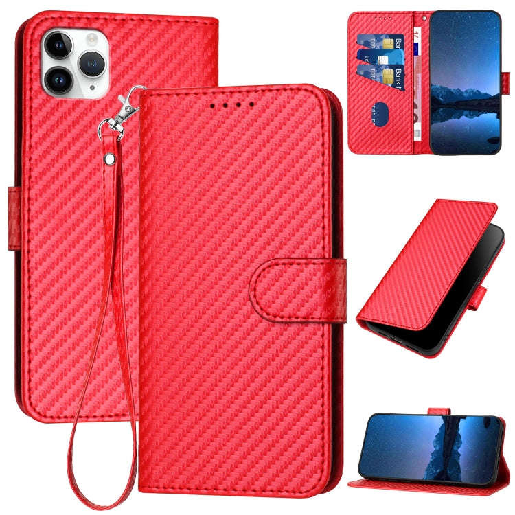 YX0070 Carbon Fiber Buckle Leather Phone Case with Lanyard, For iPhone 12 mini, For iPhone 11 Pro...