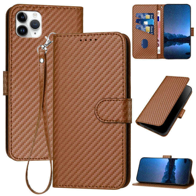 YX0070 Carbon Fiber Buckle Leather Phone Case with Lanyard, For iPhone 12 mini, For iPhone 11 Pro...