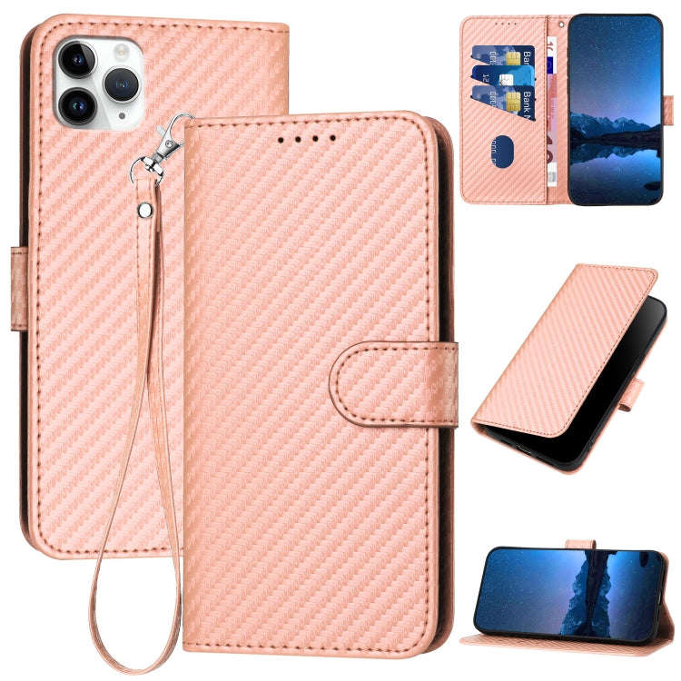 YX0070 Carbon Fiber Buckle Leather Phone Case with Lanyard, For iPhone 12 mini, For iPhone 11 Pro...