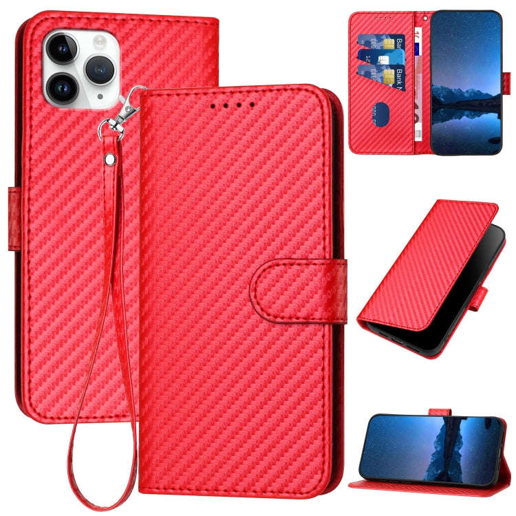YX0070 Carbon Fiber Buckle Leather Phone Case with Lanyard, For iPhone 12 mini, For iPhone 11 Pro...